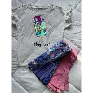 Girls 7/8 Member’s Mark Skort Set Sequin Popsicle Shirt Summer Outfit Kids